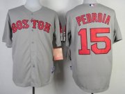 Wholesale Cheap Red Sox #15 Dustin Pedroia Stitched Grey MLB Jersey