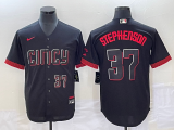 Wholesale Cheap Men's Cincinnati Reds #37 Tyler Stephenson Number Black 2023 City Connect Cool Base Stitched Jersey2