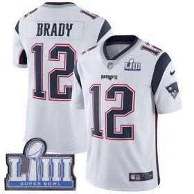 Wholesale Cheap Nike Patriots #12 Tom Brady White Super Bowl LIII Bound Youth Stitched NFL Vapor Untouchable Limited Jersey