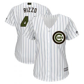 Wholesale Cheap Cubs #44 Anthony Rizzo White(Blue Strip) 2018 Memorial Day Cool Base Women\'s Stitched MLB Jersey