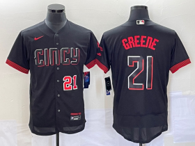 Wholesale Cheap Men\'s Cincinnati Reds #21 Hunter Greene Number Black 2023 City Connect Flex Base Stitched Jersey