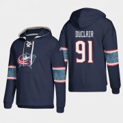 Wholesale Cheap Columbus Blue Jackets #91 Anthony Duclair Blue adidas Lace-Up Pullover Hoodie