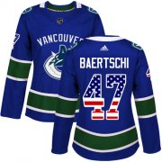 Wholesale Cheap Adidas Canucks #47 Sven Baertschi Blue Home Authentic USA Flag Women's Stitched NHL Jersey