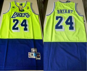 Wholesale Cheap Men\'s Los Angeles Lakers #24 Kobe Bryant Green Blue Split Hardwood Classics Jersey