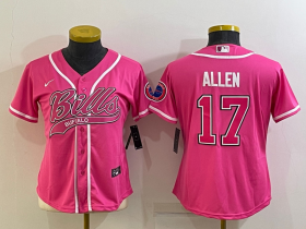 Wholesale Cheap Women\'s Buffalo Bills #17 Josh Allen Pink With Patch Cool Base Stitched Baseball Jersey