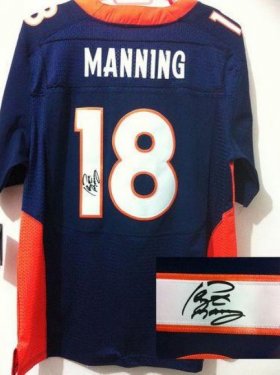 Wholesale Cheap Nike Broncos #18 Peyton Manning Navy Blue Alternate Men\'s Stitched NFL Elite Autographed Jersey