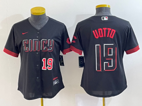 Wholesale Cheap Women\'s Cincinnati Reds #19 Joey Votto Number Black 2023 City Connect Cool Base Stitched Jersey2