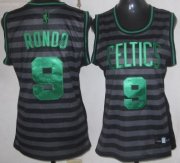 Wholesale Cheap Boston Celtics #9 Rajon Rondo Gray With Black Pinstripe Womens Jersey