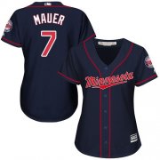 Wholesale Cheap Twins #7 Joe Mauer Navy Blue Alternate Women's Stitched MLB Jersey