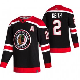 Wholesale Cheap Chicago Blackhawks #2 Duncan Keith Black Men\'s Adidas 2020-21 Reverse Retro Alternate NHL Jersey