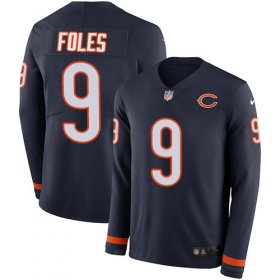 Wholesale Cheap Nike Bears #9 Nick Foles Navy Blue Team Color Youth Stitched NFL Limited Therma Long Sleeve Jersey