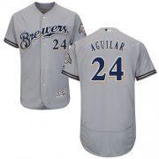 Wholesale Cheap Brewers #24 Jesus Aguilar Grey Flexbase Authentic Collection Stitched MLB Jersey