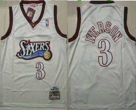 Wholesale Cheap Men\'s Philadelphia 76ers #3 Allen Iverson 1995-96 Cream Hardwood Classics Soul Swingman Throwback Jersey