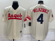 Wholesale Cheap Men's Los Angeles Angels #4 Andrew Velazquez Cream 2022 City Connect Cool Base Stitched Jersey