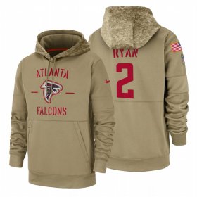 Wholesale Cheap Atlanta Falcons #2 Matt Ryan Nike Tan 2019 Salute To Service Name & Number Sideline Therma Pullover Hoodie