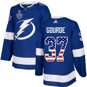 Wholesale Cheap Adidas Lightning #37 Yanni Gourde Blue Home Authentic USA Flag 2020 Stanley Cup Final Stitched NHL Jersey