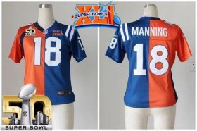 Wholesale Cheap Nike Colts #18 Peyton Manning Orange/Blue Super Bowl XLI & Super Bowl 50 Women\'s Stitched NFL Elite Split Broncos Jersey
