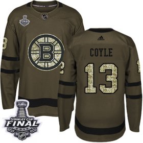Wholesale Cheap Adidas Bruins #13 Charlie Coyle Green Salute to Service 2019 Stanley Cup Final Stitched NHL Jersey