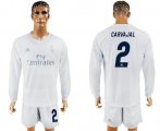 Wholesale Cheap Real Madrid #2 Carvajal Marine Environmental Protection Home Long Sleeves Soccer Club Jersey