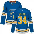 Wholesale Cheap Adidas Blues #34 Jake Allen Blue Alternate Authentic Women's Stitched NHL Jersey
