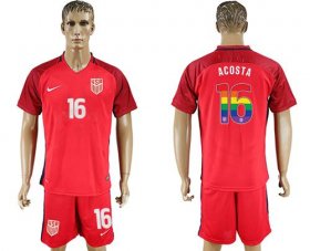 Wholesale Cheap USA #16 Acosta Red Rainbow Soccer Country Jersey