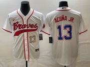 Wholesale Cheap Men's Atlanta Braves #13 Ronald Acuna Jr Number White Cool Base With Patch Stitched Baseball Jersey