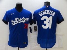 Wholesale Cheap Men\'s Los Angeles Dodgers #31 Max Scherzer Blue 2021 City Connect Flex Base Stitched Jersey