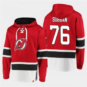 Wholesale Cheap Men\'s New Jersey Devils #76 P.K. Subban Red Ageless Must-Have Lace-Up Pullover Hoodie