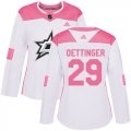 Cheap Adidas Stars #29 Jake Oettinger White/Pink Authentic Fashion Women's Stitched NHL Jersey