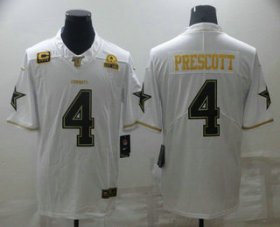 Wholesale Cheap Men\'s Dallas Cowboys #4 Dak Prescott White 60th Patch Golden Edition Stitched NFL Nike Limited Jersey