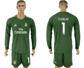 Wholesale Cheap Real Madrid #1 I.Casillas Green Goalkeeper Long Sleeves Soccer Club Jersey
