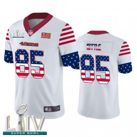 Wholesale Cheap San Francisco 49ers #85 George Kittle White Super Bowl LIV 2020 Men\'s Nike Team Logo USA Flag Vapor Untouchable Limited NFL Jersey
