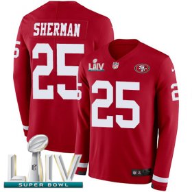 Wholesale Cheap Nike 49ers #25 Richard Sherman Red Super Bowl LIV 2020 Team Color Men\'s Stitched NFL Limited Therma Long Sleeve Jersey