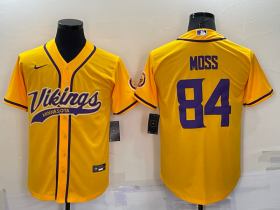 Wholesale Cheap Men\'s Minnesota Vikings #84 Randy Moss Yellow With Patch Cool Base Stitched Baseball Jersey