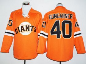 Wholesale Cheap Giants #40 Madison Bumgarner Orange Long Sleeve Stitched MLB Jersey