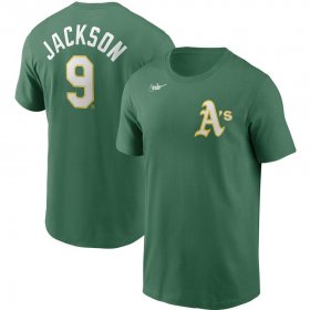 Wholesale Cheap Oakland Athletics #9 Reggie Jackson Nike Cooperstown Collection Name & Number T-Shirt Green