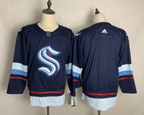 Wholesale Cheap Men\'s Seattle Kraken Blank Navy Blue Stitched Adidas NHL Jersey