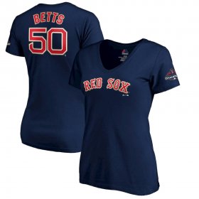 Wholesale Cheap Boston Red Sox #50 Mookie Betts Majestic Women\'s 2019 Gold Program Name & Number V-Neck T-Shirt Navy