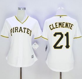 Wholesale Cheap Pirates #21 Roberto Clemente White Women\'s Home Stitched MLB Jersey