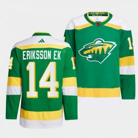Wholesale Cheap Men\'s Minnesota Wild #14 Joel Eriksson Ek Green 2022-23 Reverse Retro Stitched Jersey