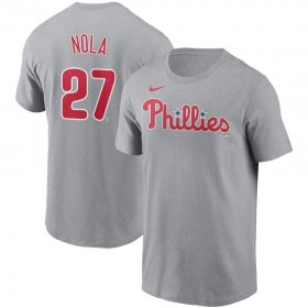 Wholesale Cheap Philadelphia Phillies #27 Aaron Nola Nike Name & Number T-Shirt Gray
