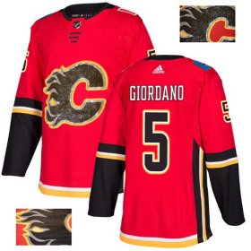 Wholesale Cheap Adidas Flames #5 Mark Giordano Red Home Authentic Fashion Gold Stitched NHL Jersey