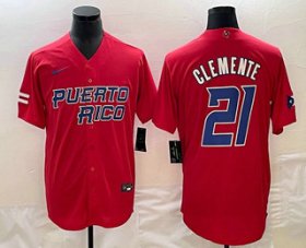 Cheap Men\'s Puerto Rico Baseball #21 Roberto Clemente 2023 Red World Classic Stitched Jerseys