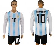Wholesale Cheap Argentina #10 Maradona Home Long Sleeves Soccer Country Jersey