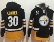 Wholesale Cheap Nike Steelers #30 James Conner Black/Gold Name & Number Pullover NFL Hoodie