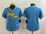 Wholesale Cheap Youth Milwaukee Brewers Blank Blue 2022 City Connect Cool Base Stitched Jersey