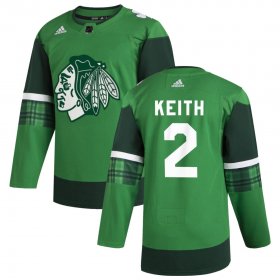 Wholesale Cheap Chicago Blackhawks #2 Duncan Keith Men\'s Adidas 2020 St. Patrick\'s Day Stitched NHL Jersey Green.jpg.jpg