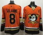 Wholesale Cheap Adidas Ducks #8 Teemu Selanne Orange Authentic Stitched NHL Jersey