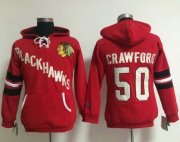 Wholesale Cheap Chicago Blackhawks #50 Corey Crawford Red Women's Old Time Heidi NHL Hoodie