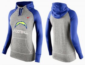 Wholesale Cheap Women\'s Nike Los Angeles Chargers Performance Hoodie Grey & Blue_1